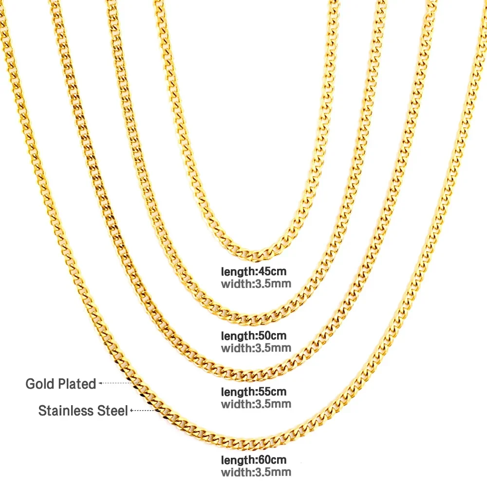 3.5mm Width Cuban Chain 5pcs/Lot Wholesale Chain For Women Gold Steel Color Edges And Corners Stainless Steel Chain