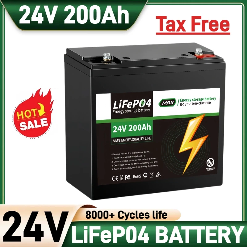 

Оригинальный аккумулятор Lifepo4 24 В, 200 Ач, 8000 циклов, для автодома, морской солнечной энергии, аккумуляторная батарея без налога