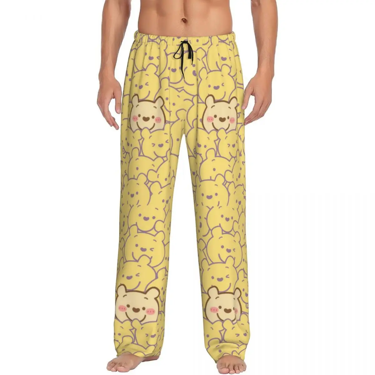 Custom Winnie The Pooh Winnie Faces Pajama Pants Men Cartoon Animation Lounge Sleep Stretch Sleepwear Bottoms with Pockets