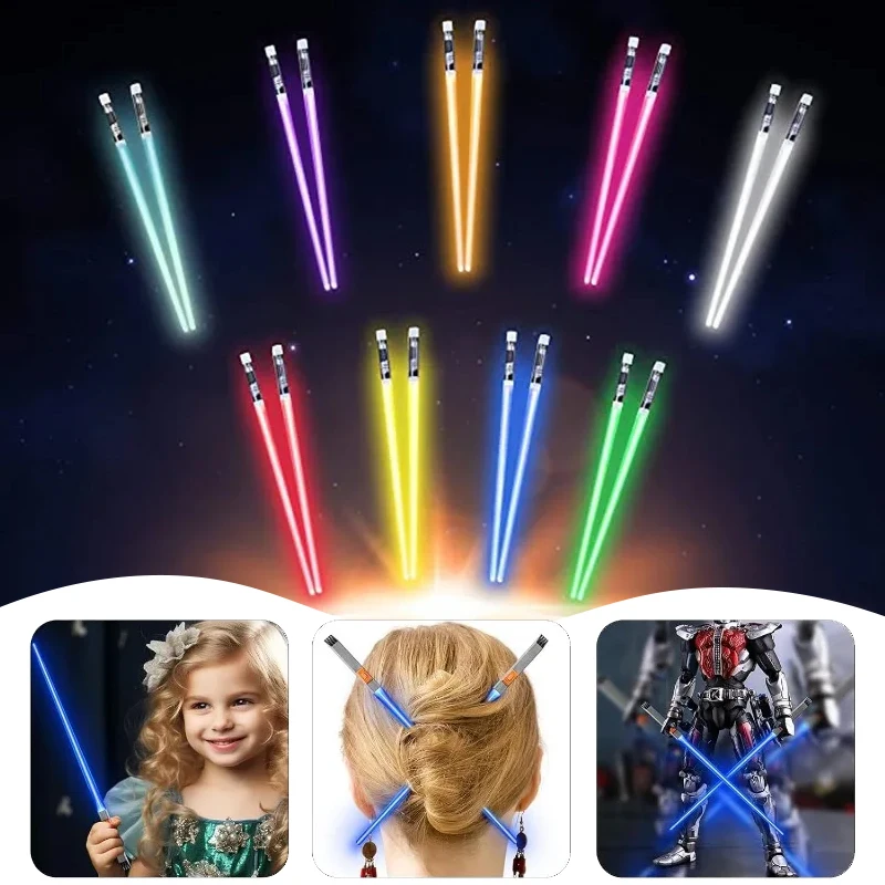 Creative LED Lightsaber Chopsticks Food Grade Safe Cool LED Light Up Chopsticks R Halloween Party Holiday Carnival Tableware