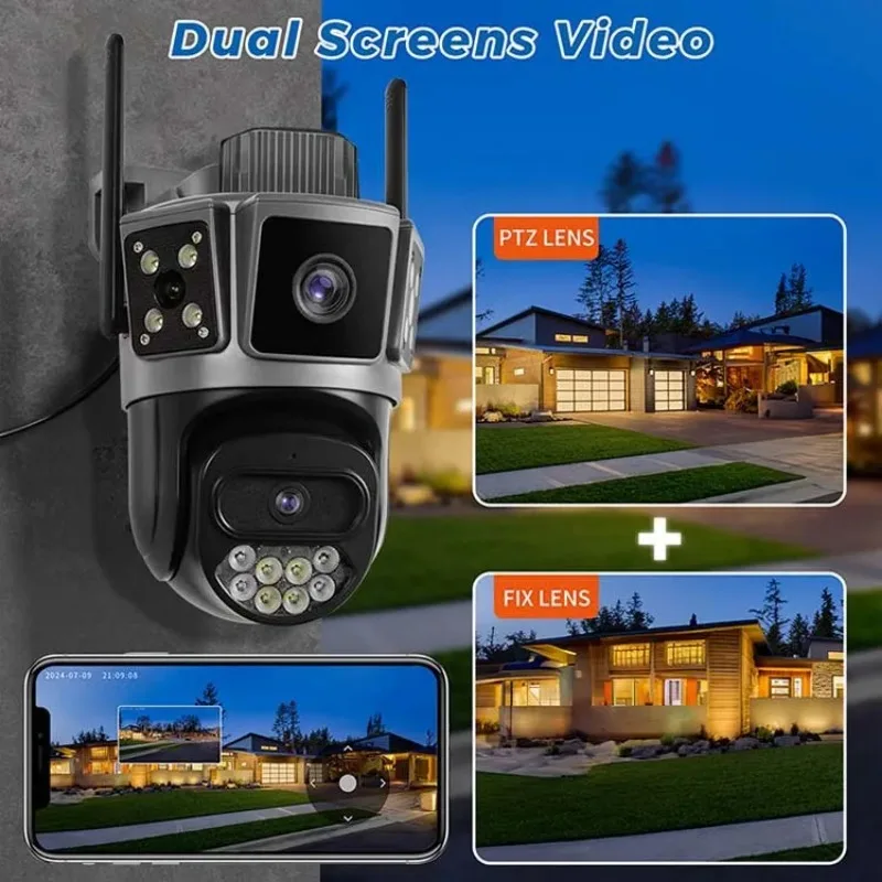 Telecamera di sicurezza WiFi 5G da esterno 360 °   Telecamera PTZ HD Visione notturna a colori Audio bidirezionale IP66 CCTV con tracciamento del movimento impermeabile
