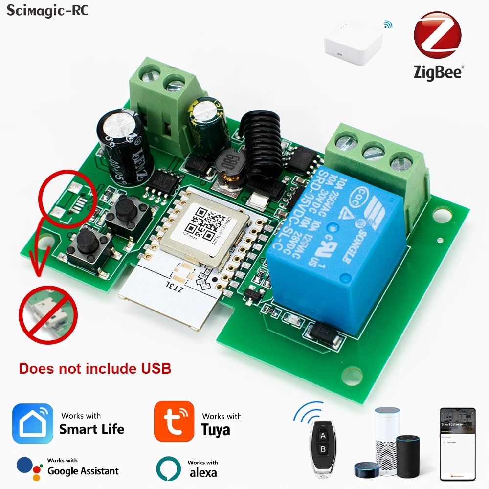 1CH Zigbee Tuya Smart Relay Module Home Automation 7-32V RF433Mhz Remote Control Motor Light Garage Switch Work With Alexa