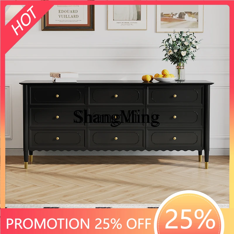 

Изысканный премиальный ретро-комод ZYY с шестью ящиками, прикроватная тумба из массива дерева, современный, в стиле лайт-люкс, черный, для хранения вещей