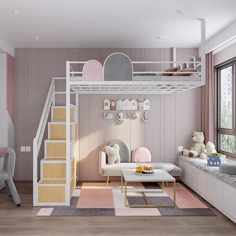 Wrought iron elevated bed on the bed under the table Duplex second floor High and low Space saving pavilion Iron fra