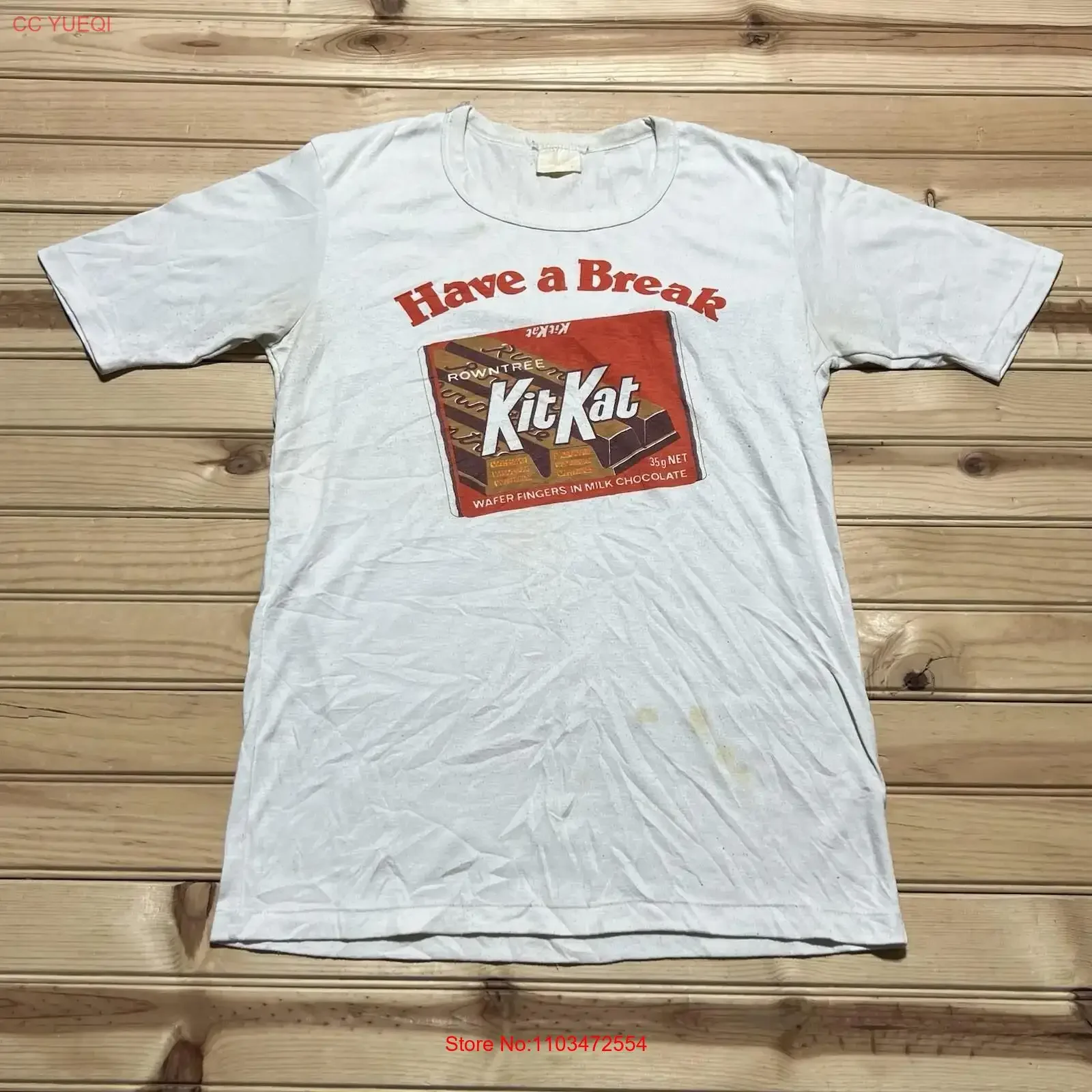 Vintage 80s Kit Kat Snack KitKat Chocolate con leche Camiseta Tamaño Pequeño vintage Lavado Unisex Gráfico estirado Elegante
