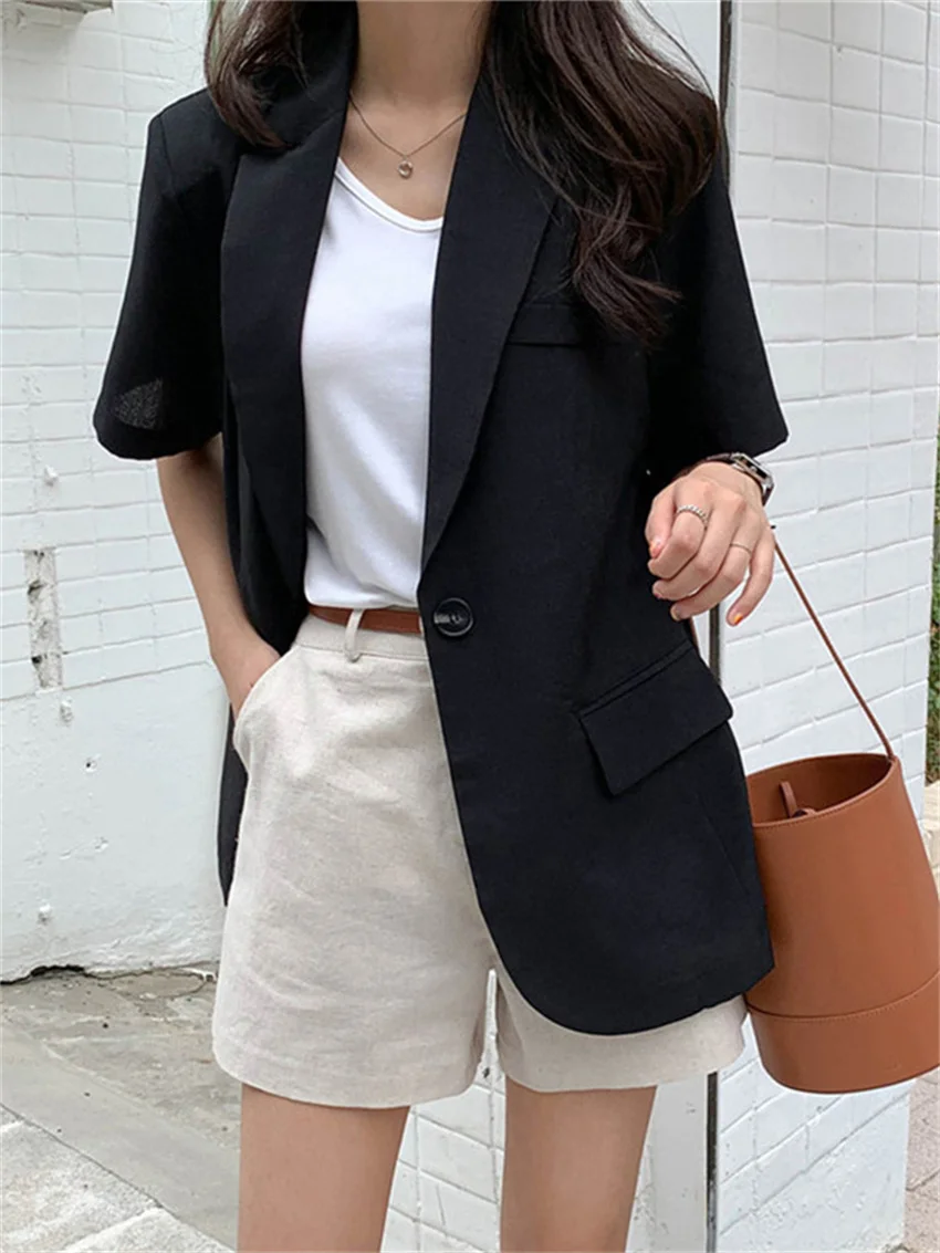 

Alien Kitty Summer Solid Blazers Chic Women Fashion Half Sleeve 2024 New Gentle Office Lady High Street Loose Work Wear Coats