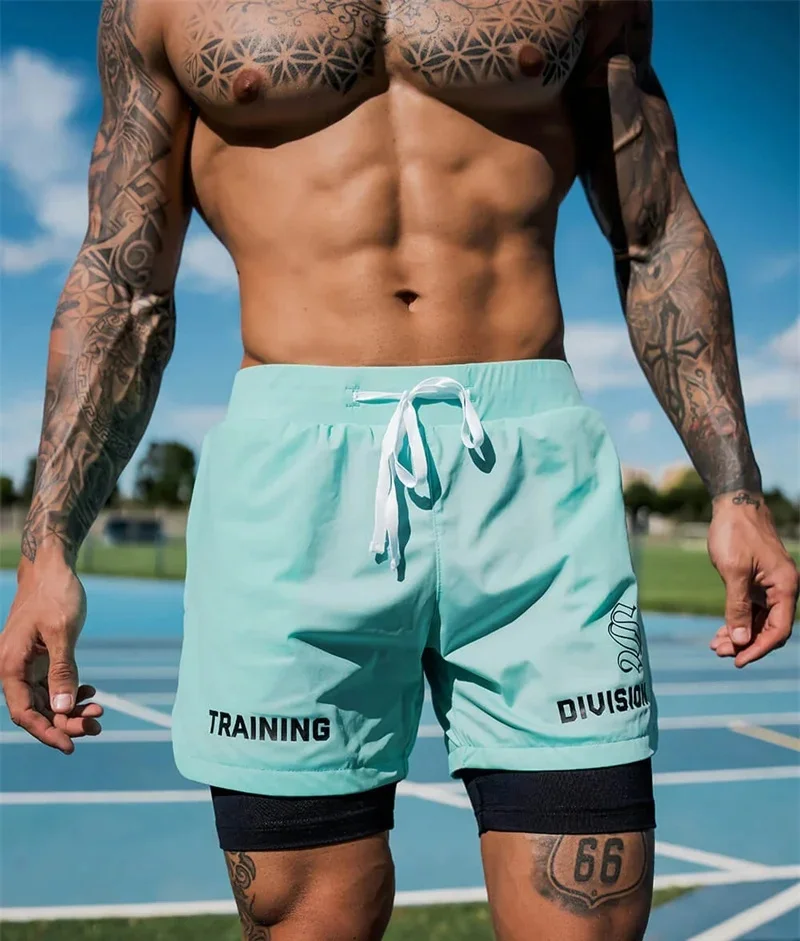 Estate 2 in1 tasca con cerniera pantaloncini sportivi casual da uomo pantaloncini a due piani jogger pantaloncini da palestra ad asciugatura rapida pantaloncini da basket da uomo Fitness