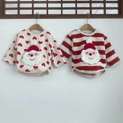 2024 winter new baby Christmas sweatshirt trousers Santa Claus suit warm holiday essential long sleeves thickened T 2 4 1 5