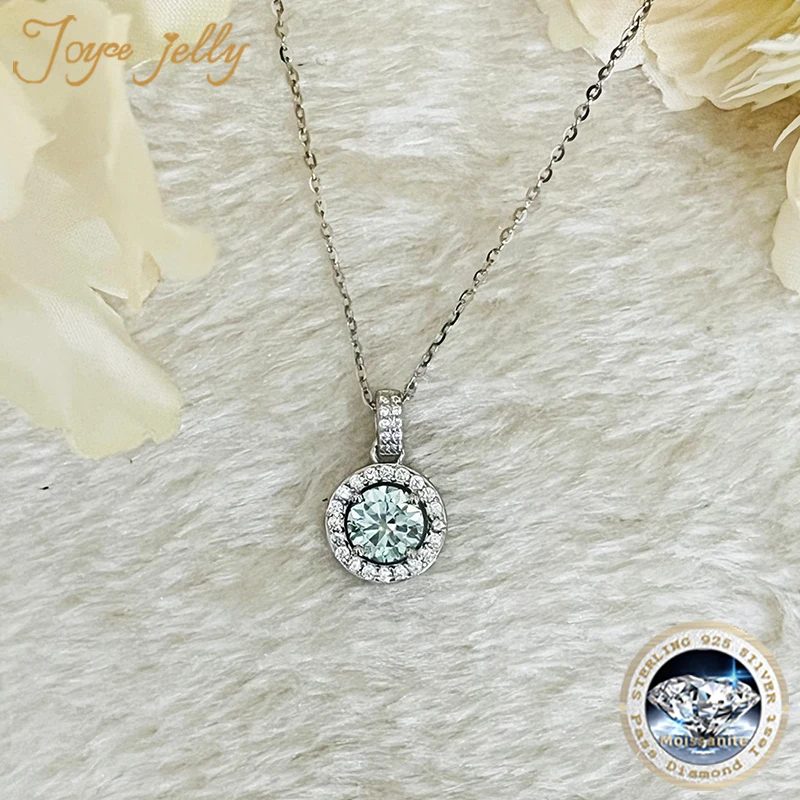 JoyceJelly S925 Sterling Silver 1/2/3/4/5/10 Carat D COLOR Moissanite Diamond Necklace Women\'s Round Pendant Chain For Wedding