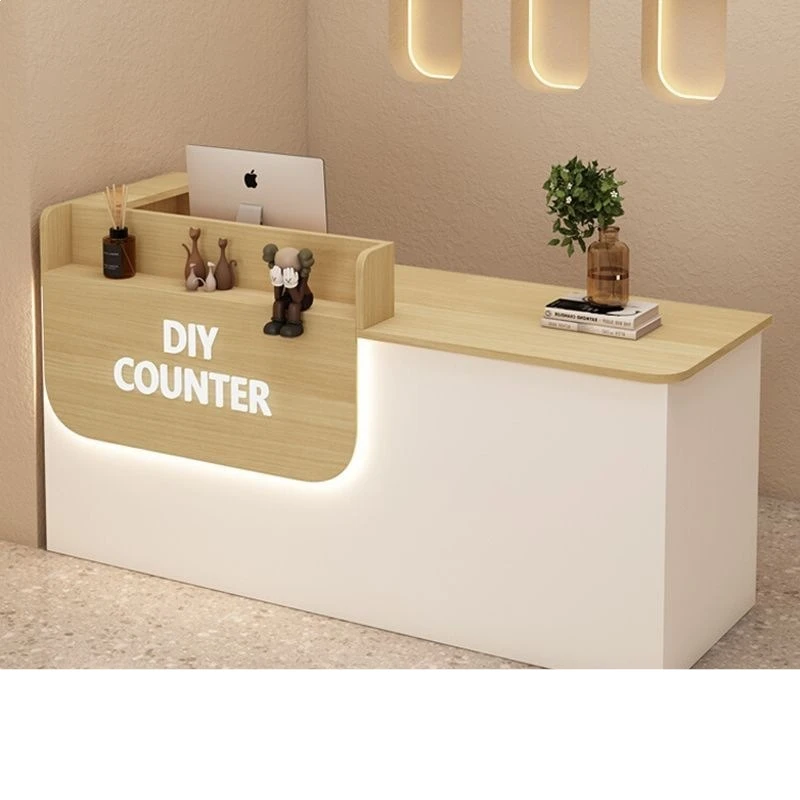 Cash register, small clothing store, bar, shop counter, simple company front desk, reception desk, modern and simple