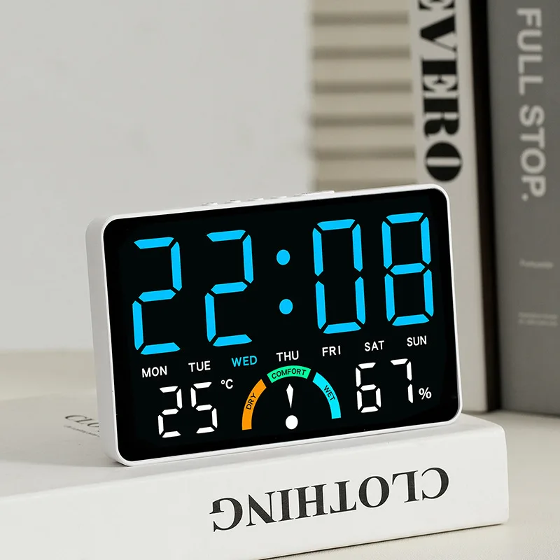 Digital Clock With Wide Screen Wall-mounted And Multi-function Desk Alarm Clock, With Date, Alarm, Thermometer, Hygrometer Clock
