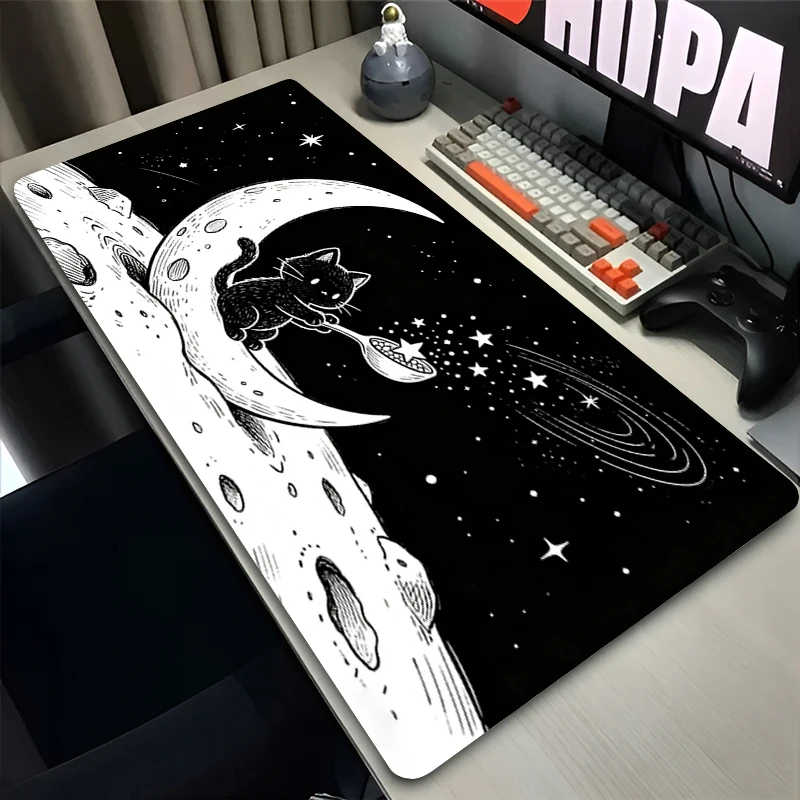 Moon Cat Mouse pads kawaii Computer Desk Mat Large Gamer Keyboard Pad Black and white Gaming