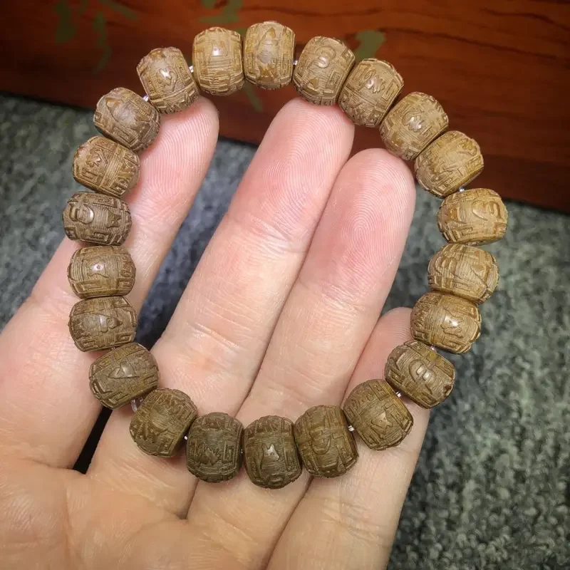 Old Material Six-way Wood-lowering Wood Carefully Carved Six-character Mantra Boutique Bracelet 8 X 9mm HandString Beads