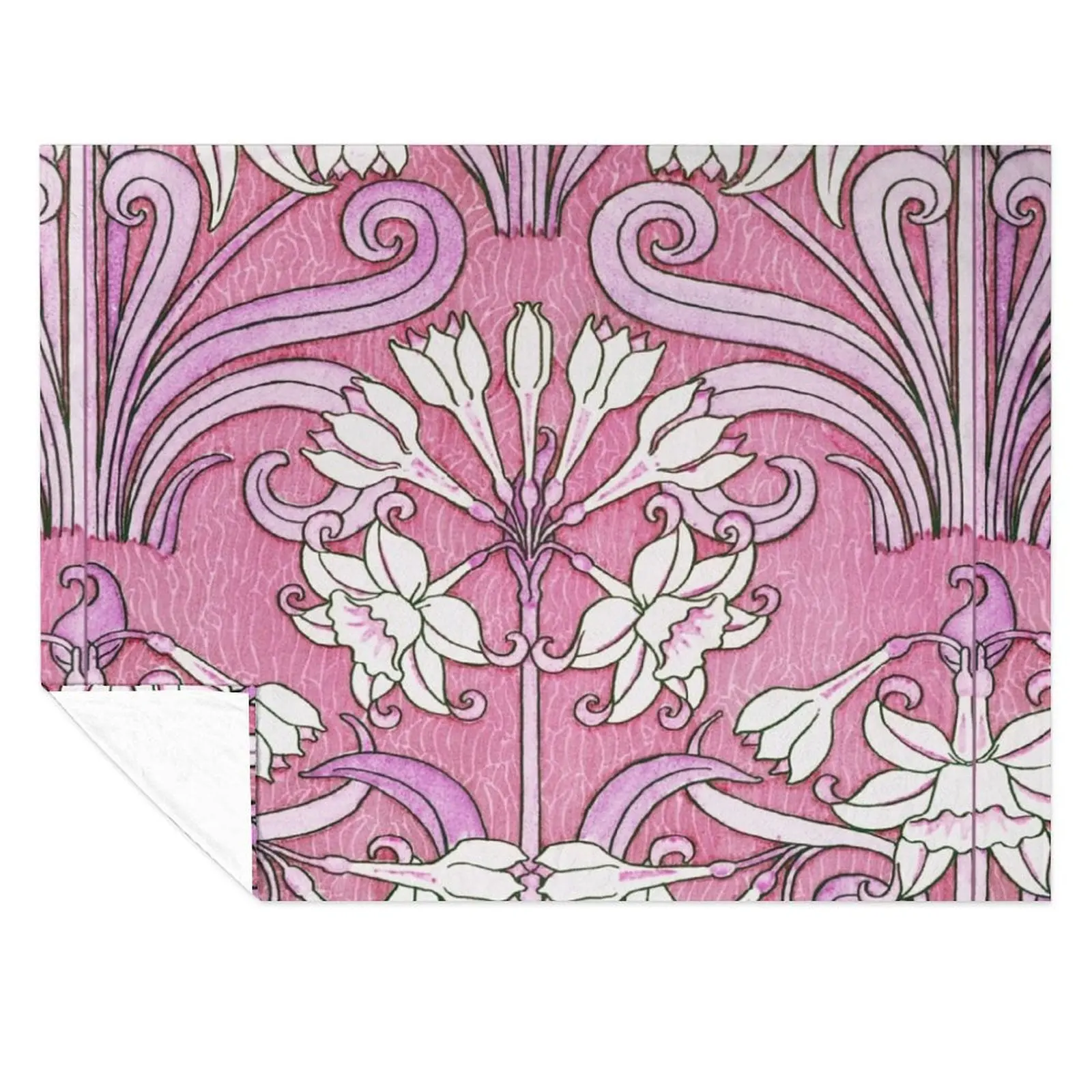 

Beautiful Art Nouveau Pink White Floral Pattern Throw Blanket valentine gift ideas anime Single Heavy Blankets