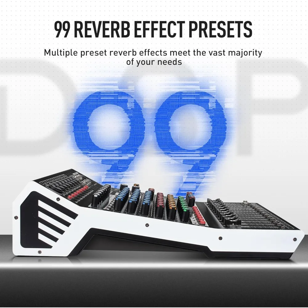 12-Channel Bluetooth Studio Audio Mixer 99 Bit DSP Digital Processor w/USB MP3 for PC Recording Input, RCA