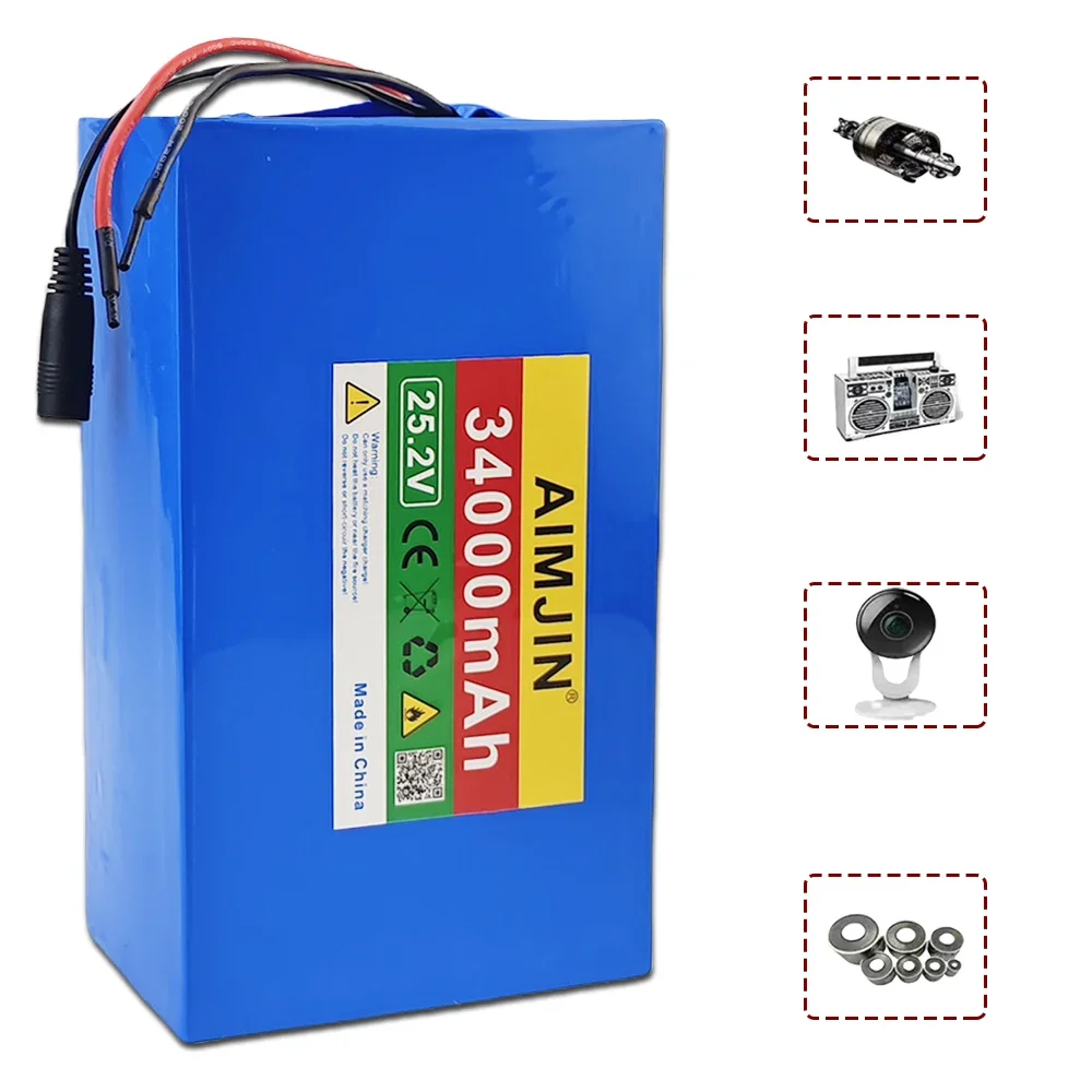 6S10P 25.2V 34000mAh 18650 lithium-ion rechargeable battery pack with BMS for scooters+25.2V 2A charger