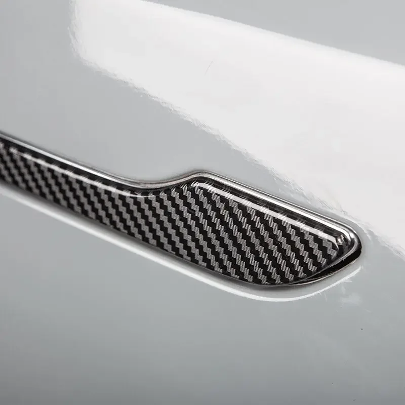 For Tesla Model 3 Model Y Model3 Carbon Fiber Black Chrome Car Door Handle Cover Trim Sticker Styling Auto Accessories