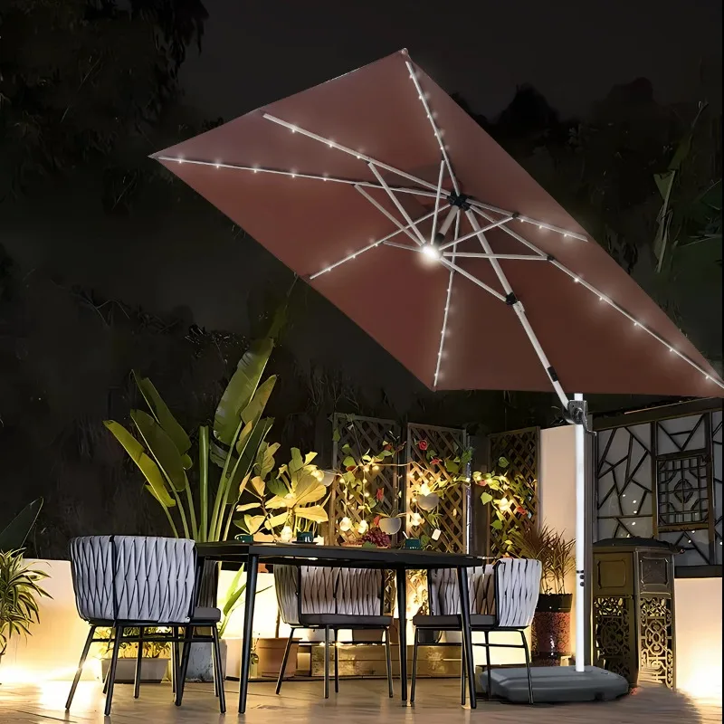 Fashion 2.5m Straight Umbrella with 29 Pcs Beads PU Outdoor Parasol with Led Lights Solar Patio Cantilever Umbrellas