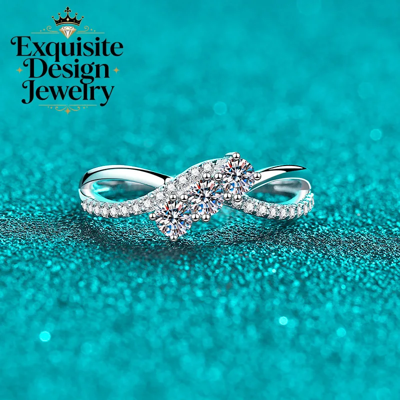 Exquisite Platinum PT950 Personalized All Moissanite Rings Double-Layer Line Diamond-Studded Ring Holiday Anniversary Gift