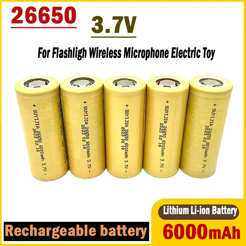 Original 26650 Battery 6000mAh True Capacity 3.7V Lithium-ion Rechargeable Batteries for LED Flashlight Torch Electric Tools