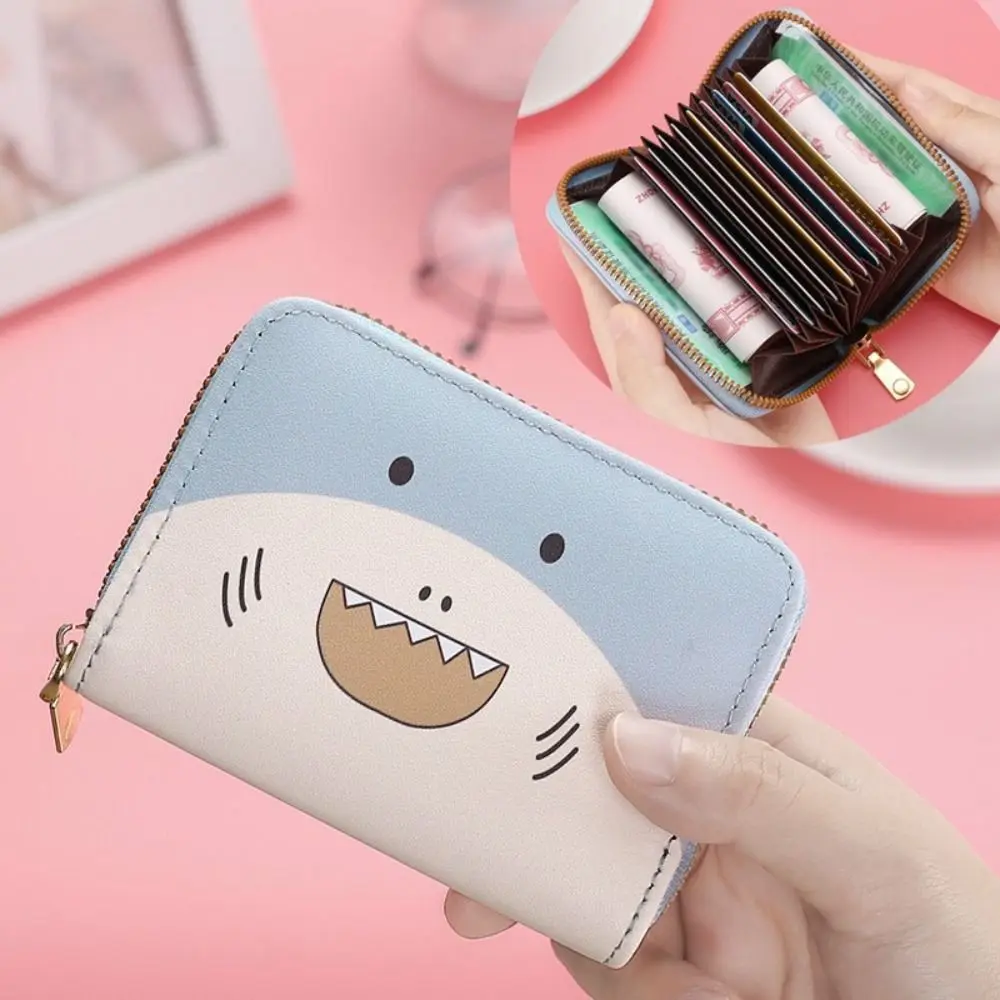 

Portable PU Leather Card Holder Zipper 11 Card Slots Card Wallet Cartoon Pattern Short Style Card Bag Women