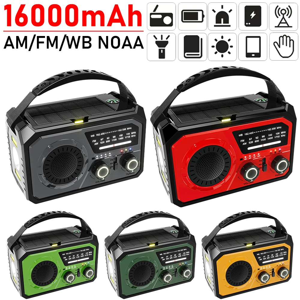 16000mAh AM/FM/WB NOAA الطقس في حالات الطوارئ راديو قوة البنك شاحن الهاتف بلوتوث متوافق 5.3 المتكلم لحالات الطوارئ في الهواء الطلق