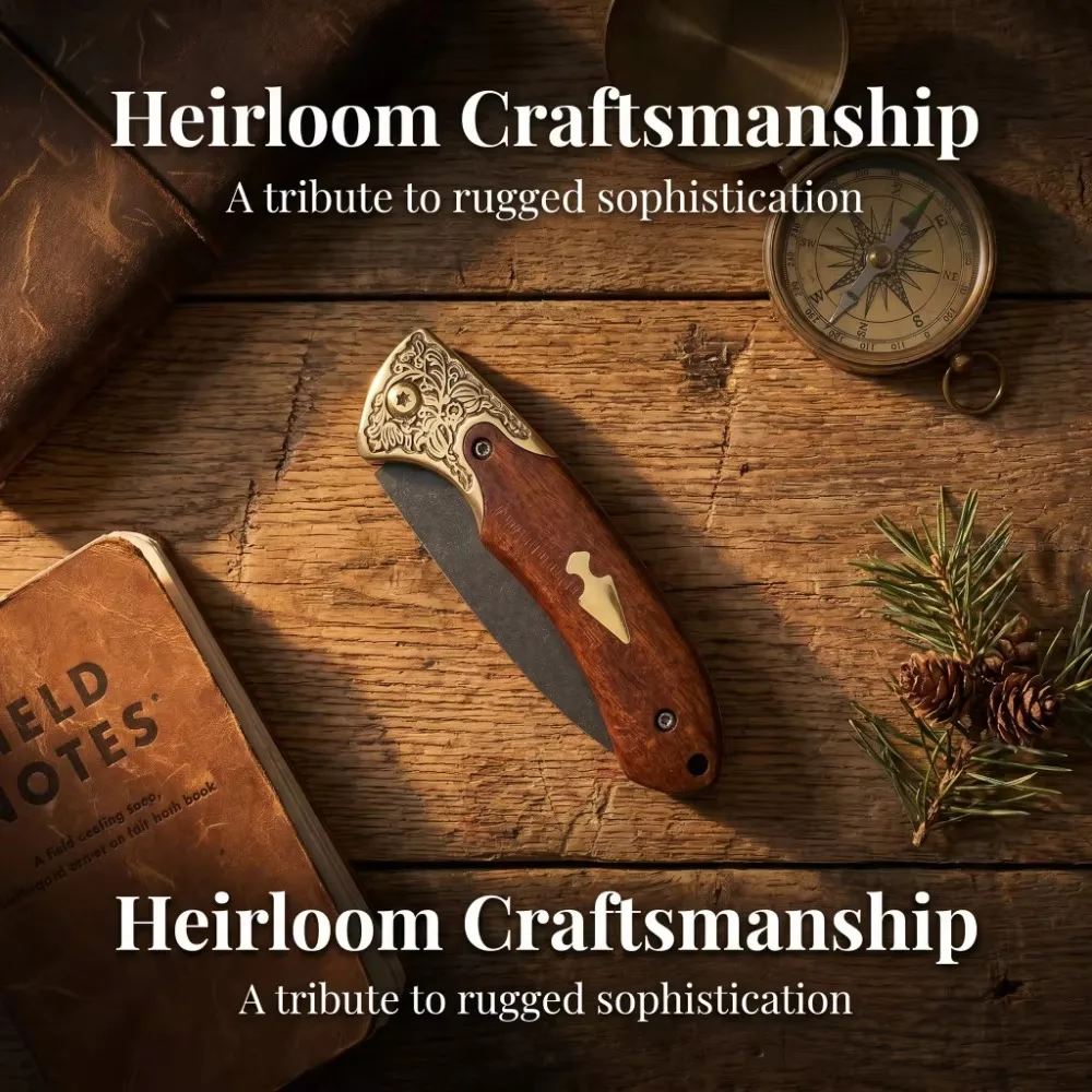 Cross Pattern Folding Pocket Knife High Quality Forging Steel Blade, Ebony Handle, Outdoor EDC Camping Knife Hiking Knife