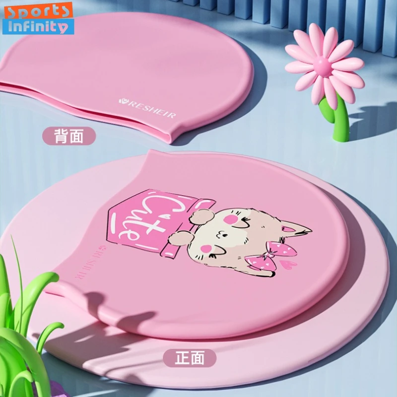 

Детская силиконовая водонепроницаемая шапочка для плавания с мультяшным принтом, с защитой ушей, для девочек, профессиональная