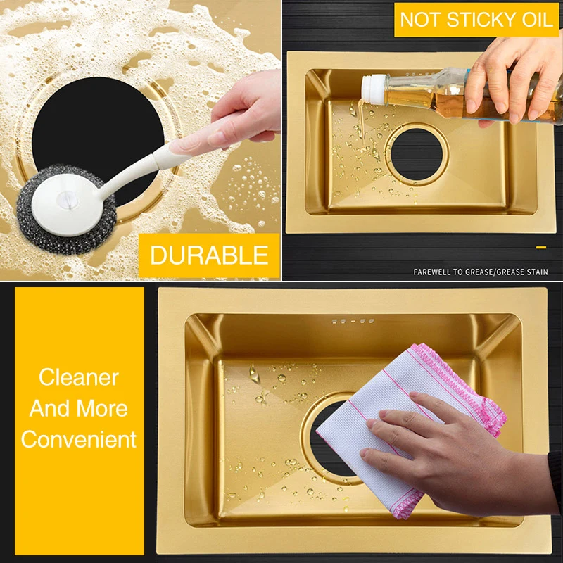 

Роскошная мини-кухонная мойка из нержавеющей стали SUS 304 с золотым нанопокрытием, одинарная, для островной кухни