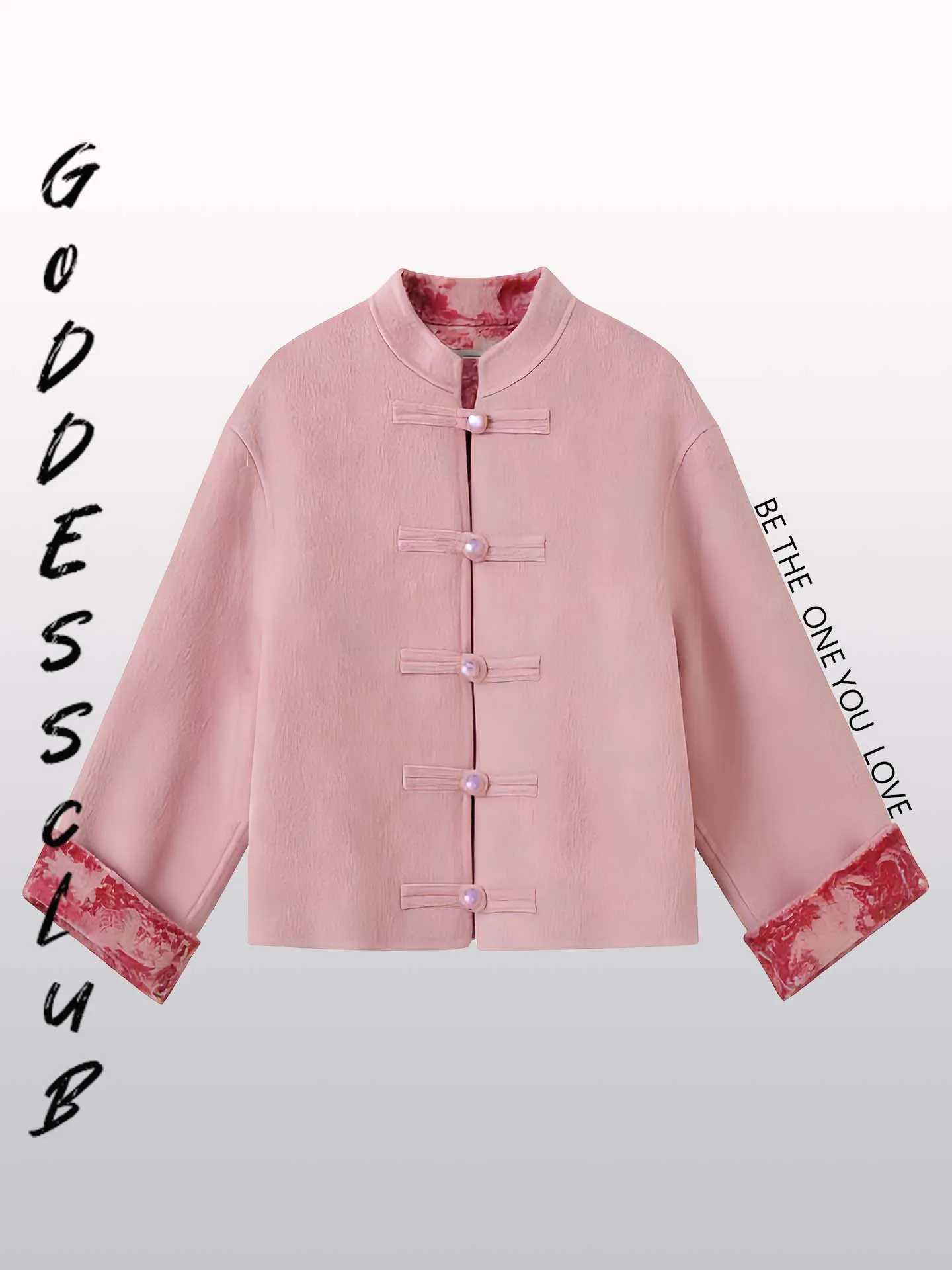 

Double-Sided Wear Woolen Coat for Women in Pink New Chinese Sle Button Design Faionable ort Coat Spring Season Wear