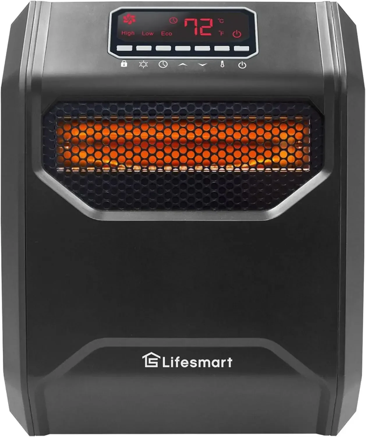 1500 Watt High Power 3 Mode Programmable Space Heater with 6 Quartz Infrared Element, Remote, and Digital Display, Black