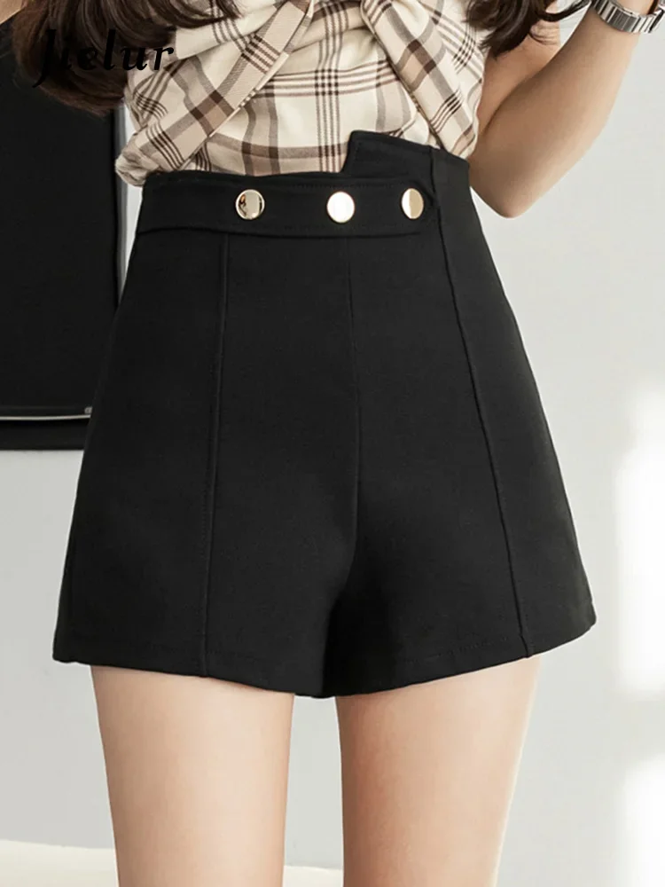 

Jielur Fashion All-match Black Women Shorts Simple Style Sexy Short Pants Hight Waist A-line Spring Wide-leg Shorts Female