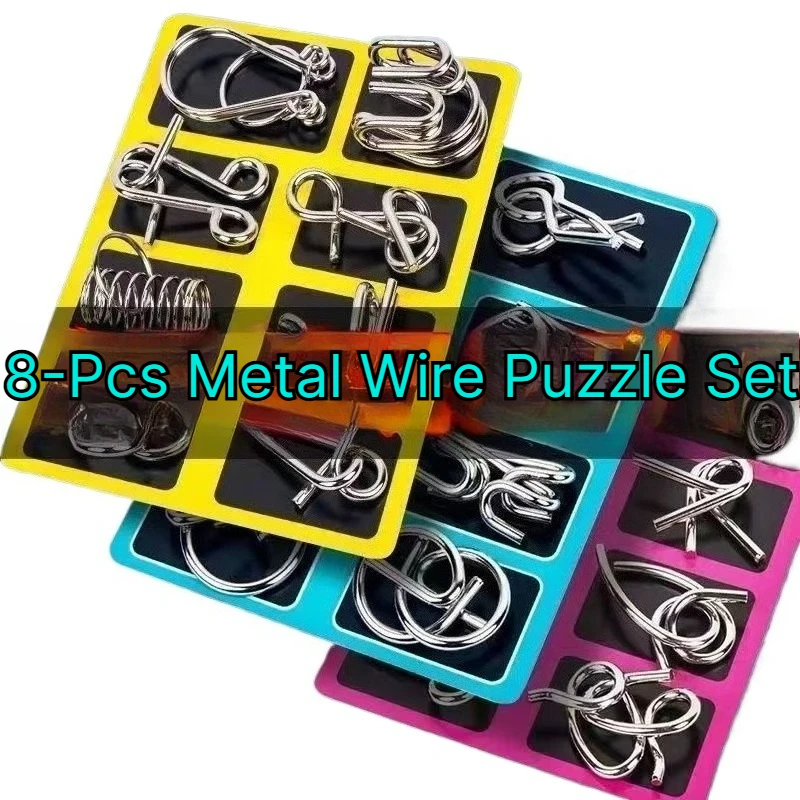 8Pcs Metal Wire Puzzle Set Brain Teaser Disentanglement IQ Game Stress Relief Fidget Toy Desktop Decor Adult Party Game