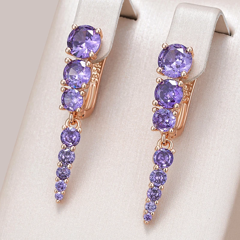 Kinel Hot Shiny Purple Natural Zircon Drop Earrings For Women Trend 585 Rose Gold Color Bride Wedding Fine Jewelry Crystal Gift