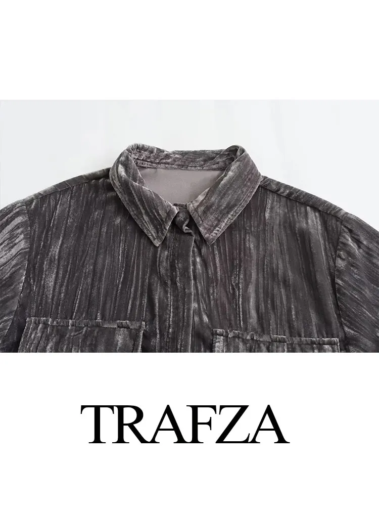 TRAFZA camicia monopetto con tasca in velluto da donna + gonna a tubino allentata con spacco laterale a vita alta retrò da donna Set da 2 pezzi