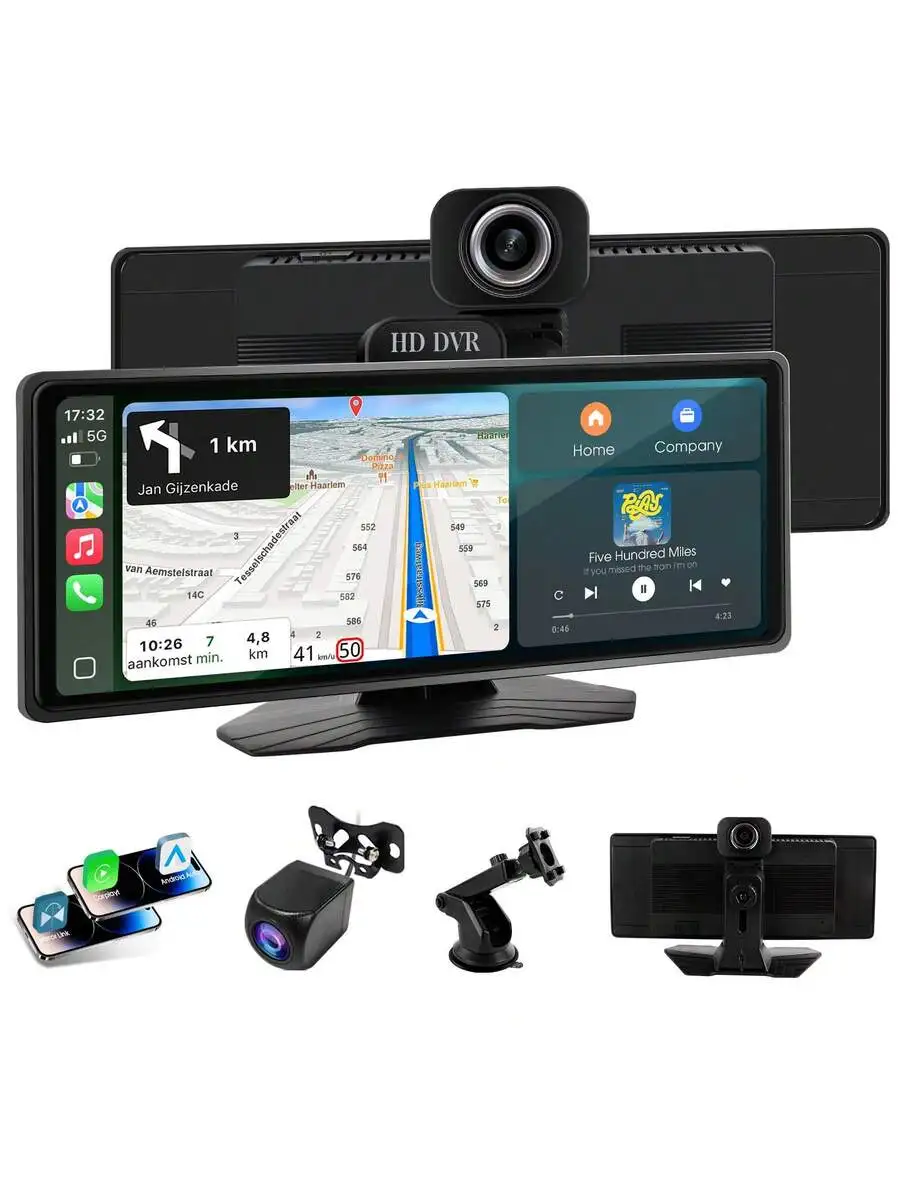 10.26-Inch IPS Touch Car Entertainment System With Wireless CarPlay, Android Auto, HD DVR, FM, USB, AUX, Voice Control,