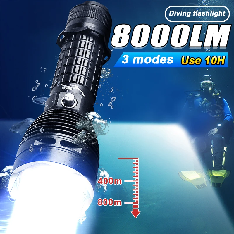 9000LM Upgrade XHP160 Diving Flashlight Powerful Profession Dive Torch Rechargeable Underwater Lantern IP8 Waterproof Scuba Lamp