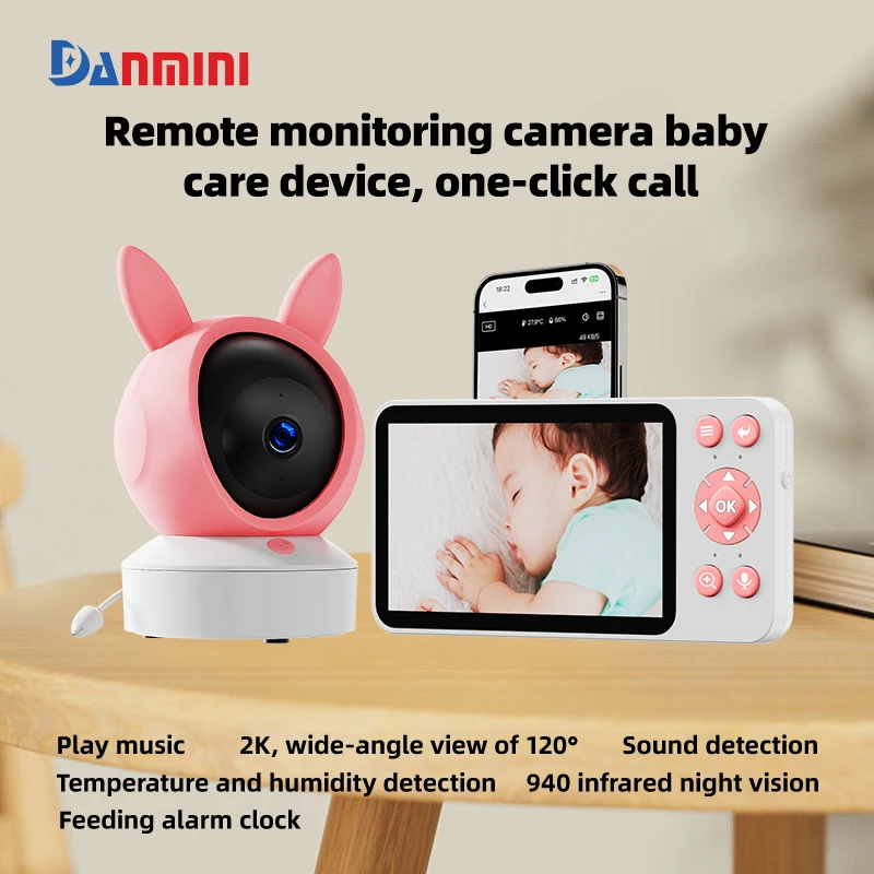 Danmini 1080P Baby Monitor Tuya App Remote Control 5 Inch HD Display Two-way Intercom Babyphone Temperature Detection Babysitter