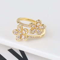 XUANYU Zircon Crystal 4-Color Plant Flower Opening Adjustable Ring For Women's Simple Clover Jewelry 18K Electroplating