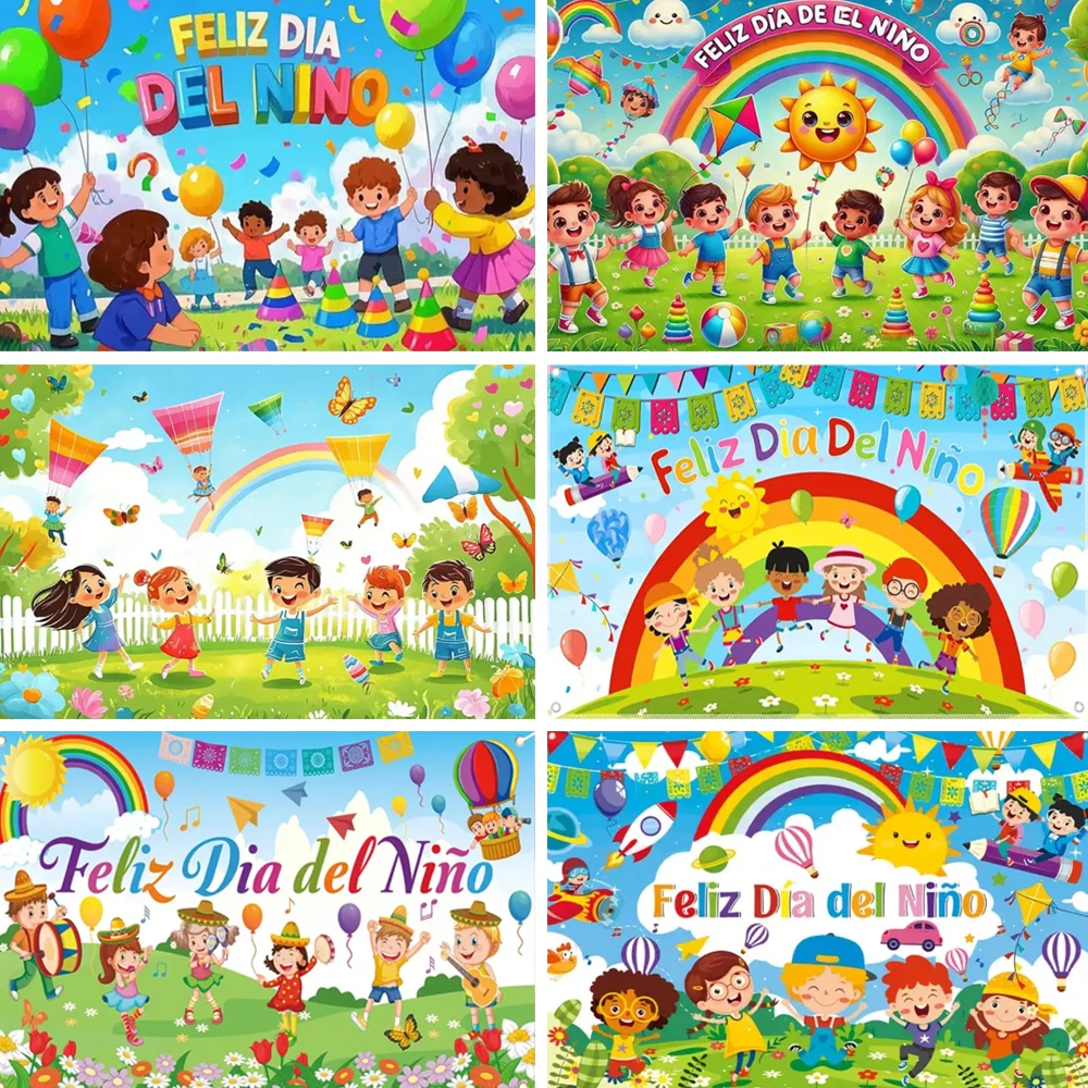 

Feliz Dia Del Nino Youth Day Background Spanish School Party Supplies Activity Rainbow Baby Photography Props Decoration Banner