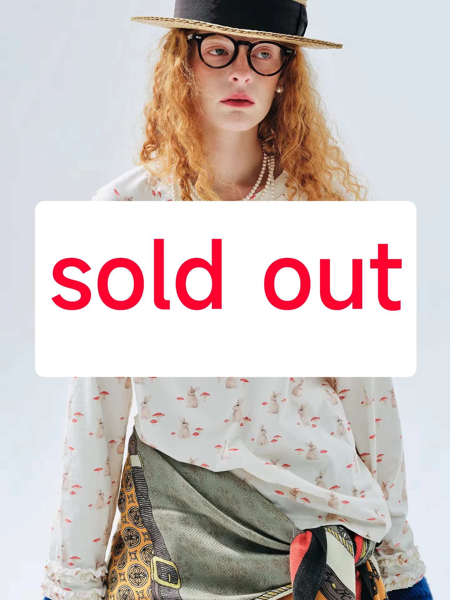 

imakokoni 2025 Autumn White Long-Sleeve T-Shirt Loose-Fit Artistic & Versatile Rabbit-Printed Ruffled Layering Top 255263