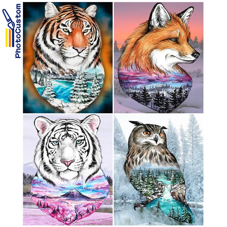 

PhotoCustom 5D Diamond Painting Animal Kit Mosaic DIY Landscape Diamond Embroidery Rhinestone For Home Decoration Wall Art