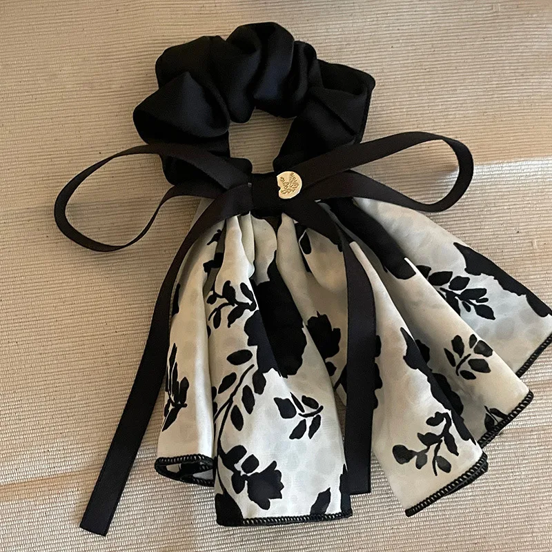 French Elegant Flower Streamer Bow Large Intestine Hair Band Women's New Retro High-end Headband Gentle Headgear Women