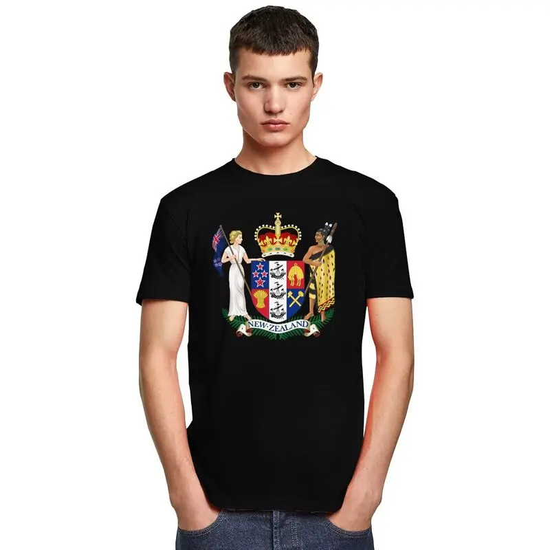 Brasão da Nova Zelândia masculino, camiseta gráfica de manga curta, camiseta de algodão da moda, roupas soltas