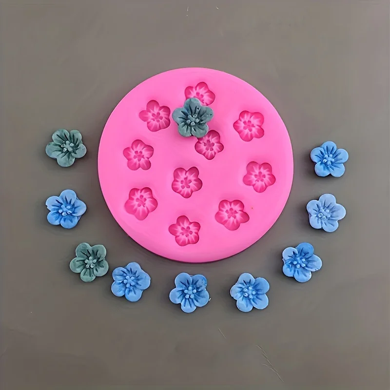 2pcs Mini Peach Blossom Silicone Mold for Fondant, Cake Border Decoration, Baking, Chocolate, Clay, and DIY Crafts