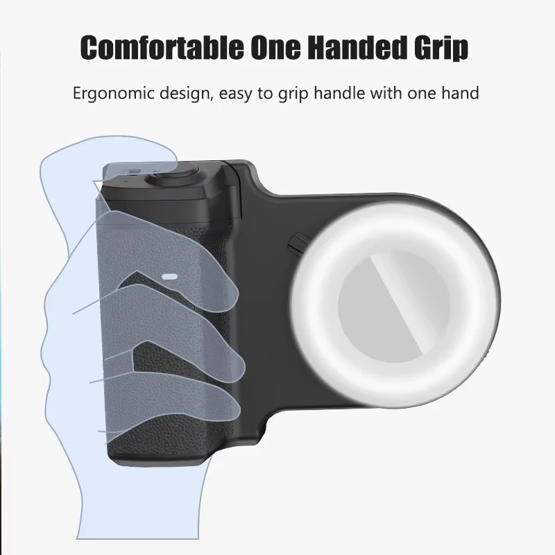 Magnetic Smartphone Handle Grip with Detachable Bluetooth Remote with Fill Light Anti-shake Selfie Handle Photo Bracket