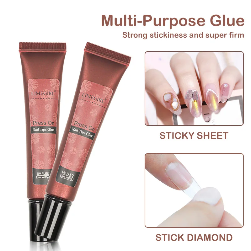 LIMEGIRL 20g Nagelspitzen Kleber UV Starker Gel Nagelkleber Nagel Strass Harz Edelstein Schmuck DIY Dekorativer klebriger Nagel Fake Kleber