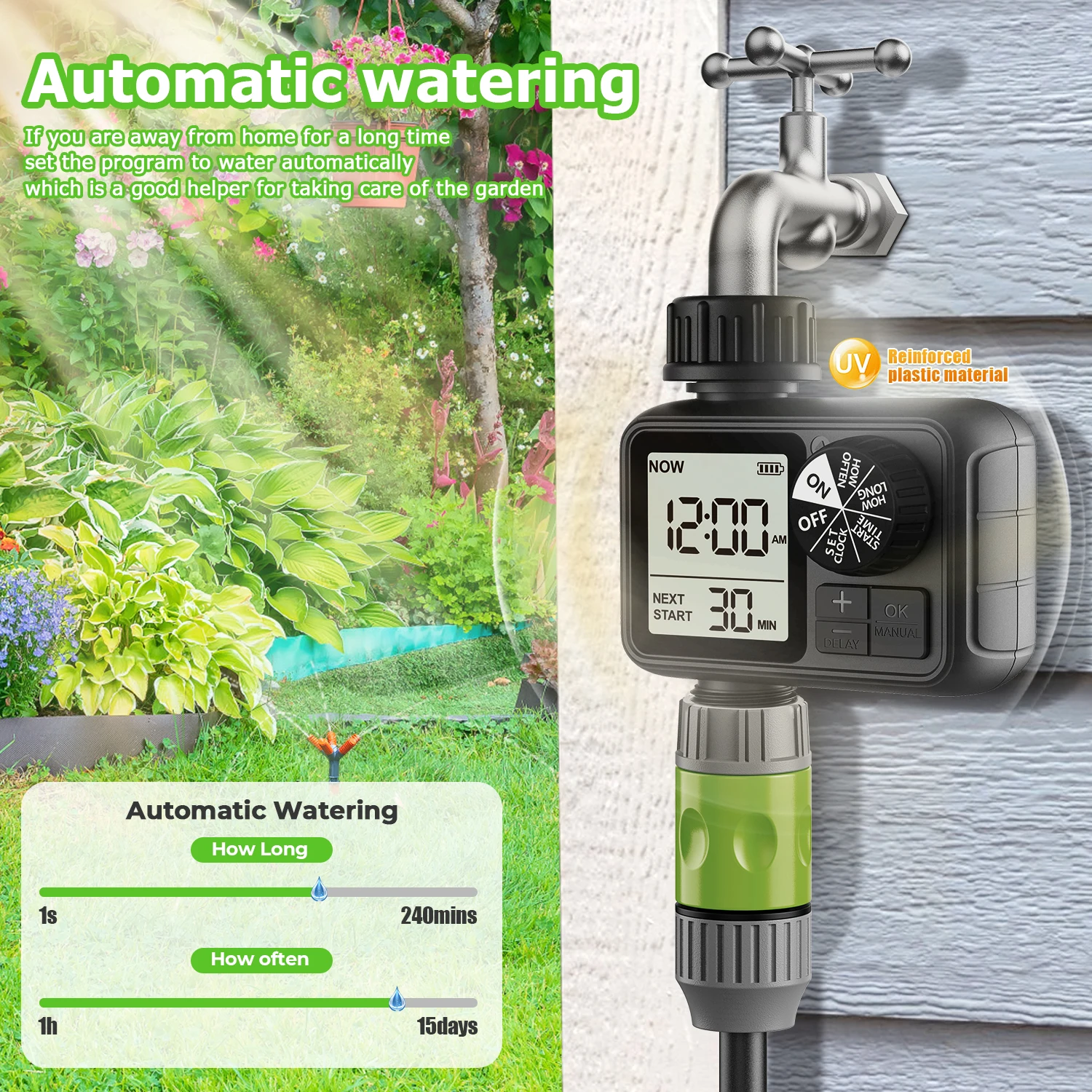Temporizador Digital de Água Eshico HCT-M02 com Botão para Irrigação Automática, Ferramenta de Jardinagem Fácil de Configurar e Usar, Economizando Água e Tempo
