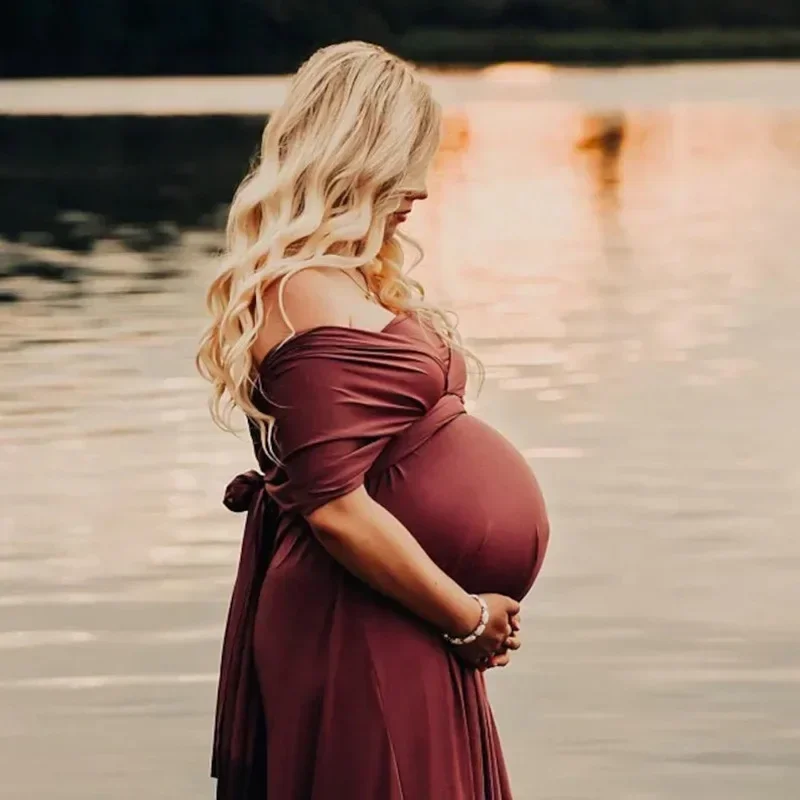 Vestido de fotografía de maternidad con cinturón, vestido de noche de maternidad con lazo múltiple, vestido elegante para Baby Shower, cuello en V Sexy