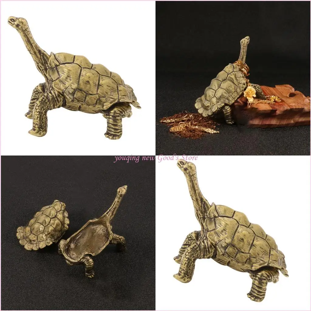 

57QA Heavy Duty Brass Tortoise Shaped Organizers Ashtray Ring Holder Jewelry Storage Case